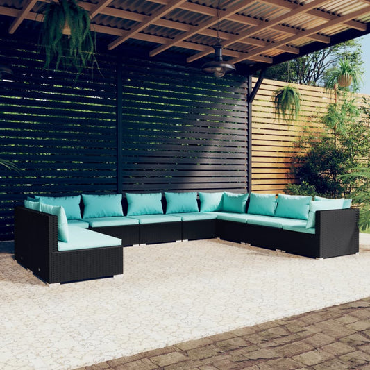 Garden Lounge Set Black PE rattan, powder-coated steel, plastic