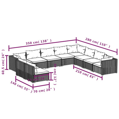 Garden Lounge Set Brown Poly rattan, powder-coated steel, plastic