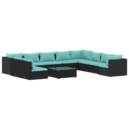 Garden Lounge Set Black, Water blue