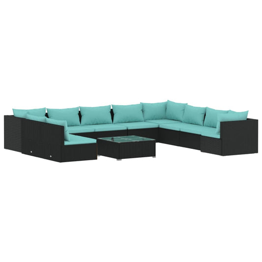 Garden Lounge Set Black, Water blue