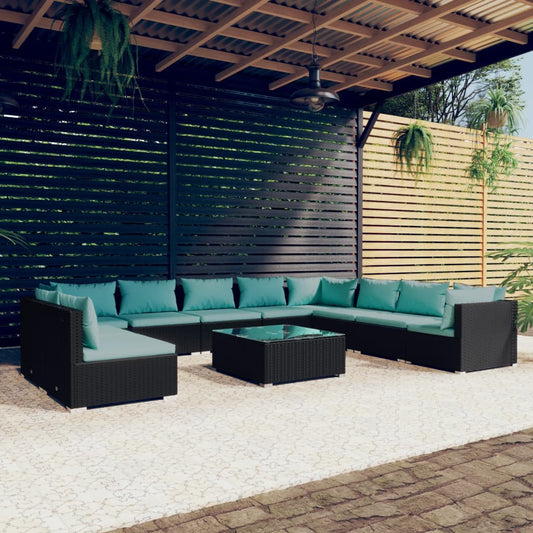 Garden Lounge Set Black, Water blue