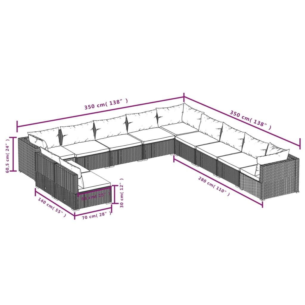 Garden Lounge Set Brown PE rattan, Powder-Coated Steel, Plastic