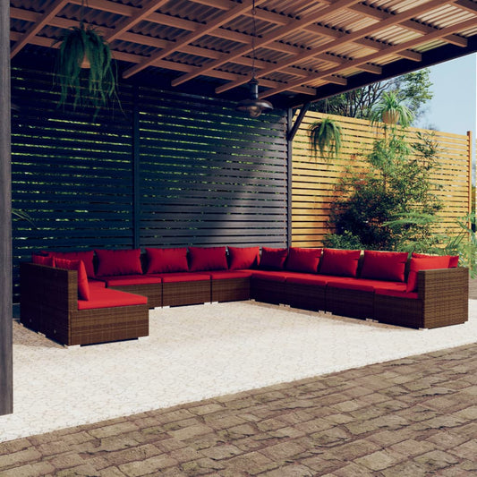 Garden Lounge Set Brown PE rattan, Powder-Coated Steel, Plastic