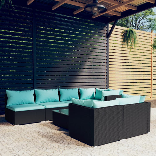 Garden Lounge Set Black, Water Blue