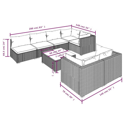 Garden Lounge Set Grey PE rattan 8 Piece Modular