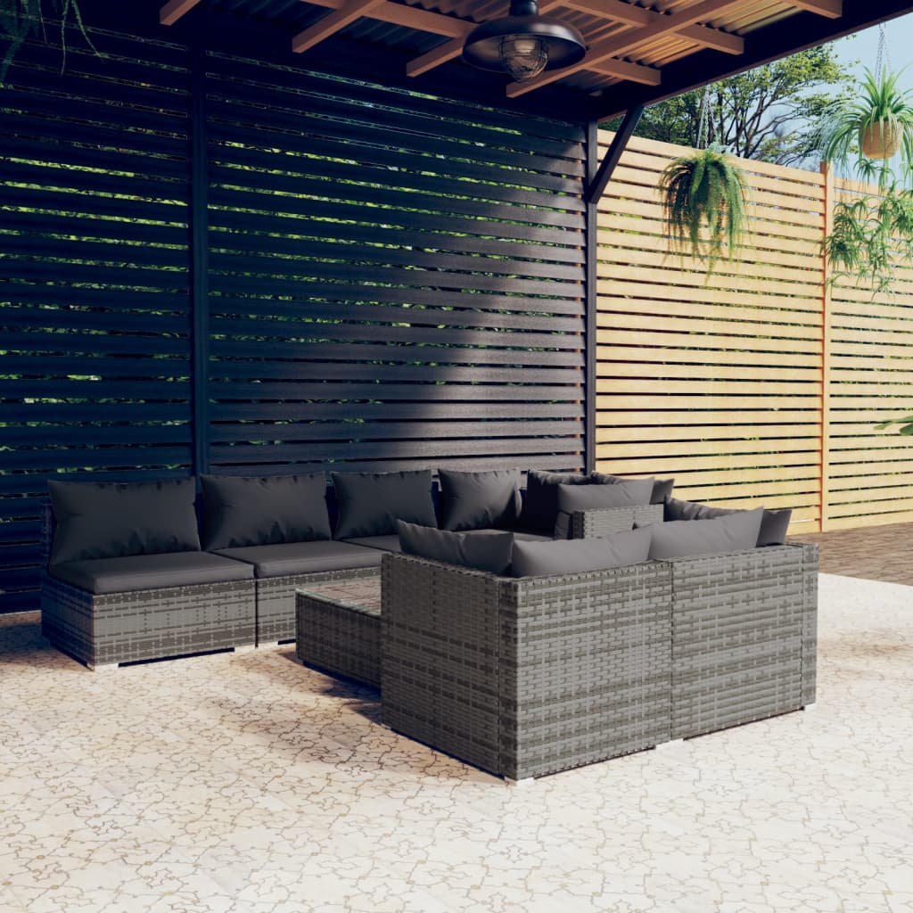 Garden Lounge Set Grey PE rattan 8 Piece Modular