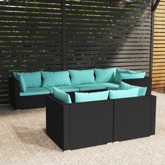 Garden Lounge Set Black, Water Blue