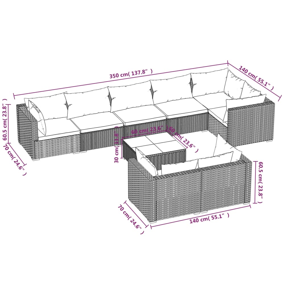 Garden Lounge Set Brown PE rattan Large Modular