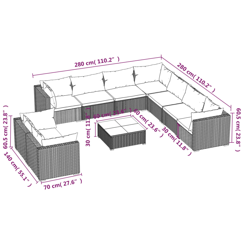 Garden Lounge Set Black, Water Blue