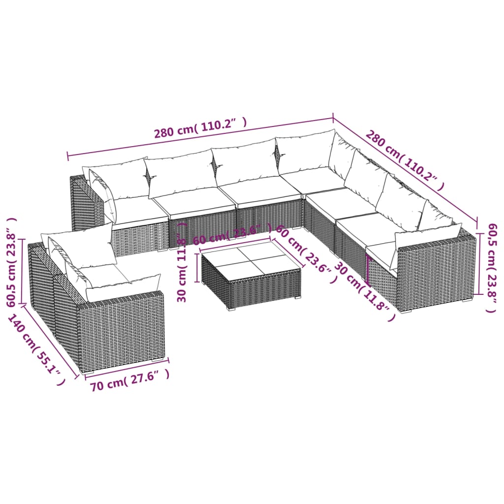 Garden Lounge Set Brown PE rattan Large Modular