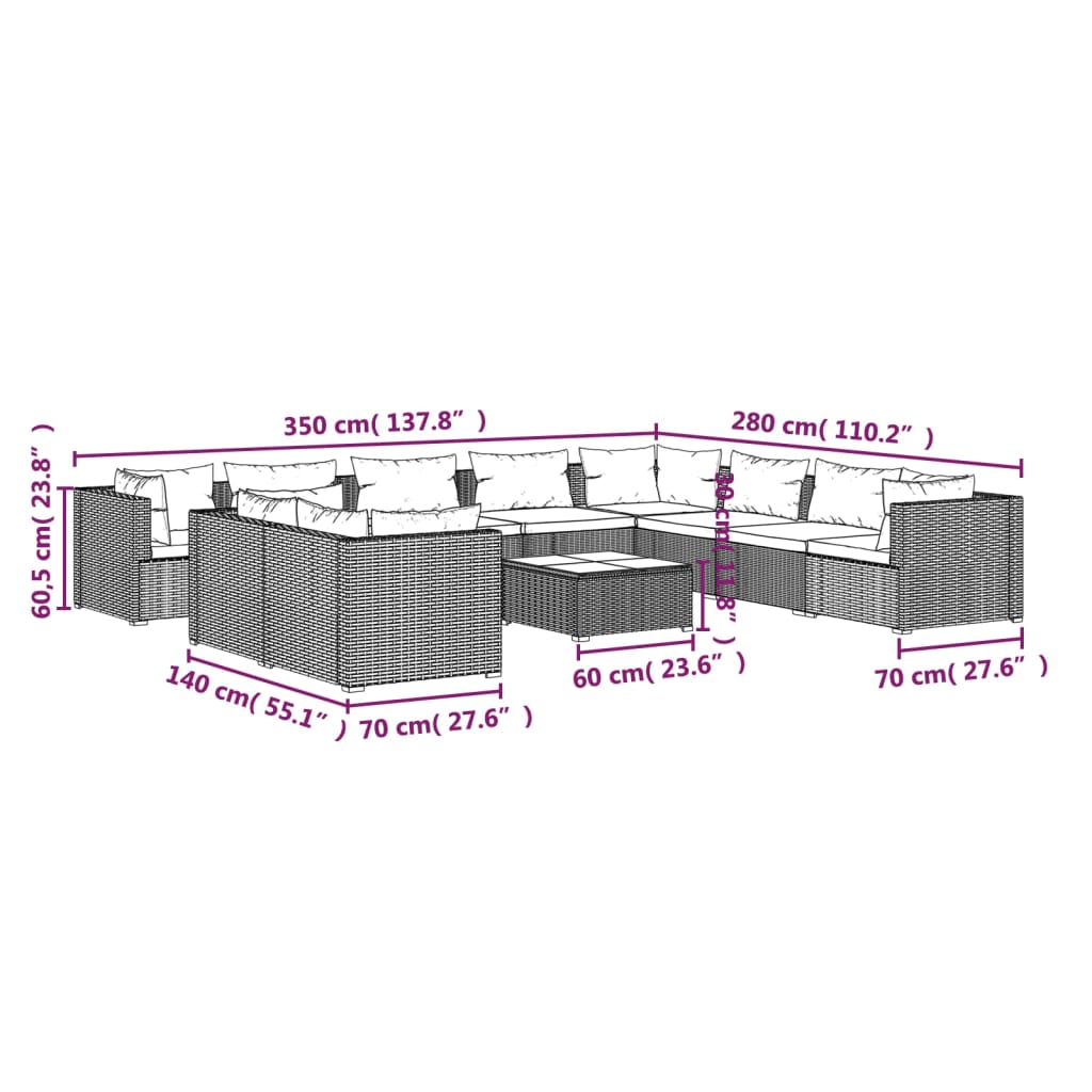Garden Lounge Set Brown Poly Rattan Large Garden Lounge Set
