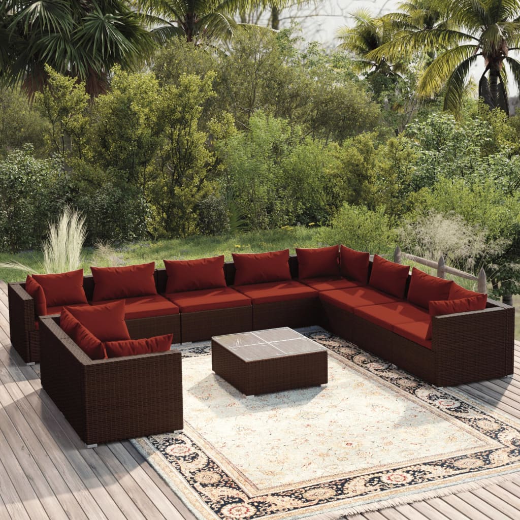 Garden Lounge Set Brown Poly Rattan Large Garden Lounge Set