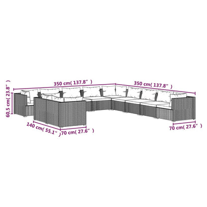 Garden Lounge Set Black PE rattan Large Water-resistant materials
