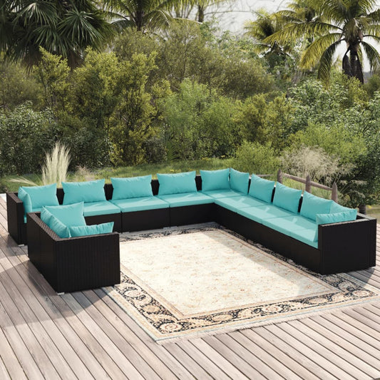 Garden Lounge Set Black PE rattan Large Water-resistant materials