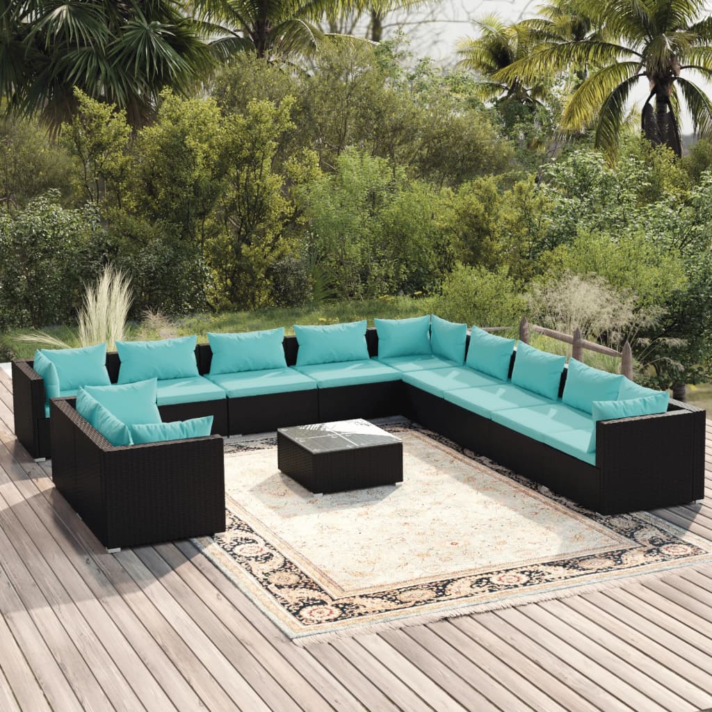 Garden Lounge Set Black and Water Blue