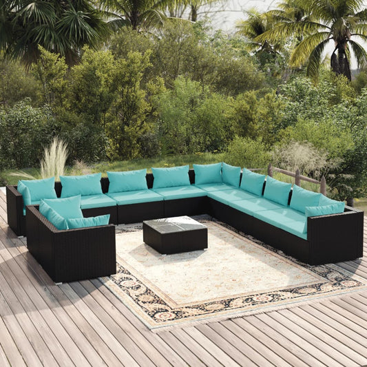 Garden Lounge Set Black and Water Blue