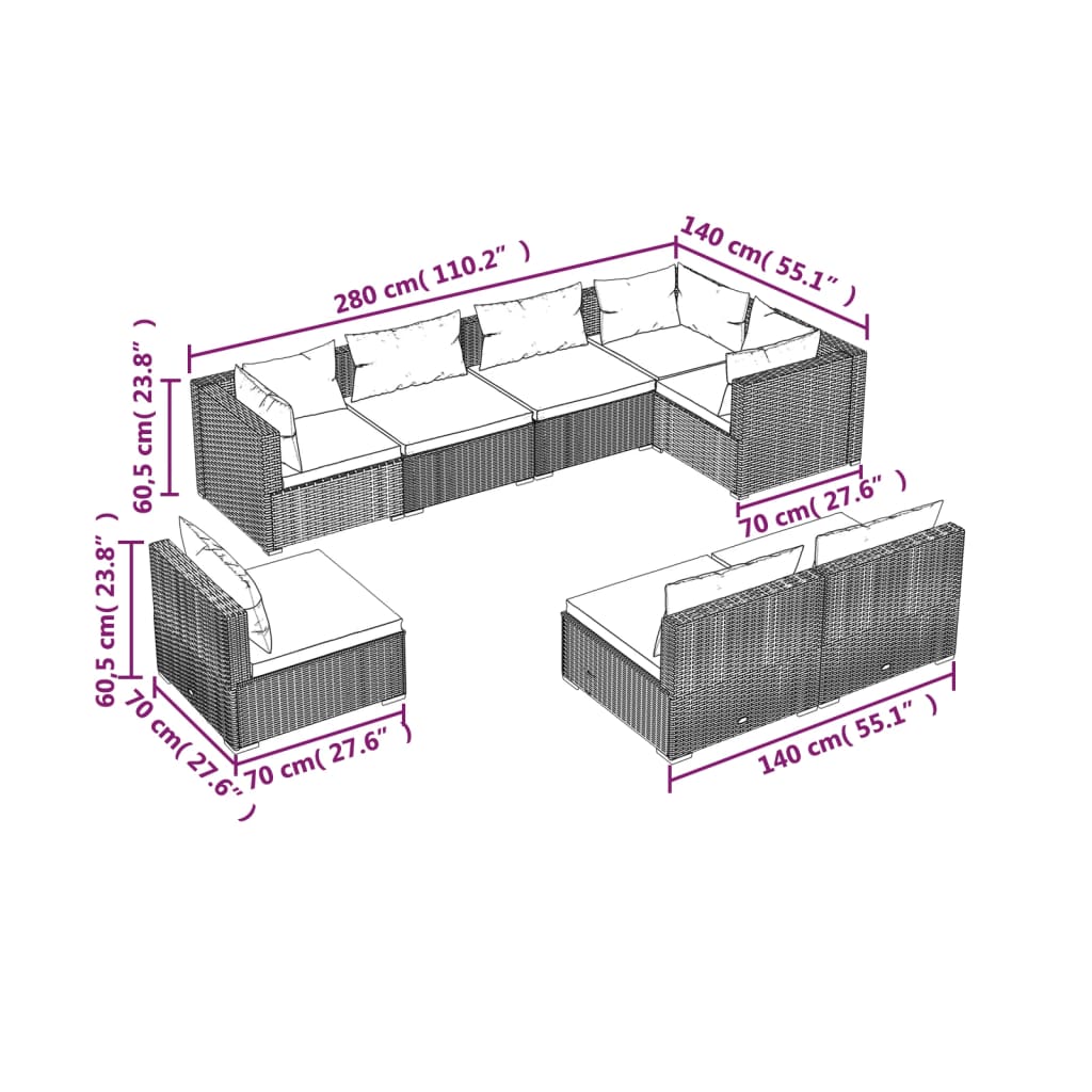 Garden Lounge Set Black and Water Blue