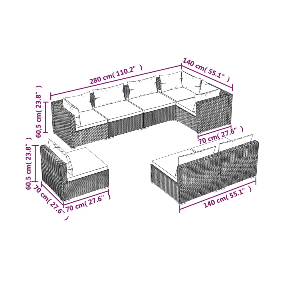 Garden Lounge Set Brown and Cinnamon Red
