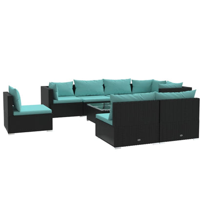 Garden Lounge Set Black, Water blue