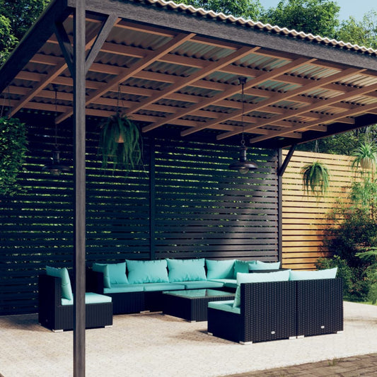 Garden Lounge Set Black, Water blue
