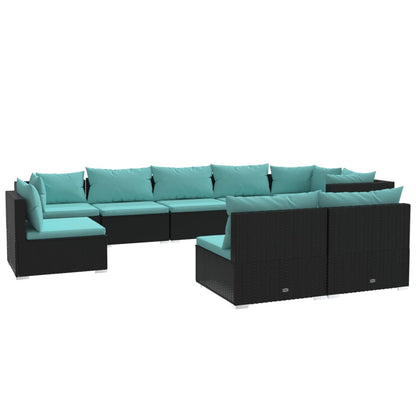 Garden Lounge Set Black Poly Rattan Large Modular