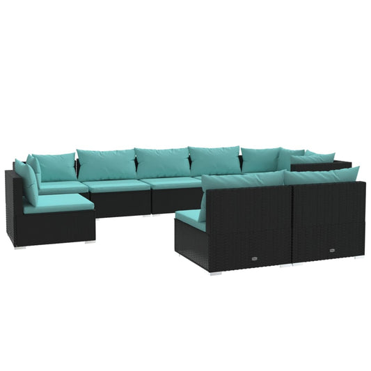 Garden Lounge Set Black Poly Rattan Large Modular