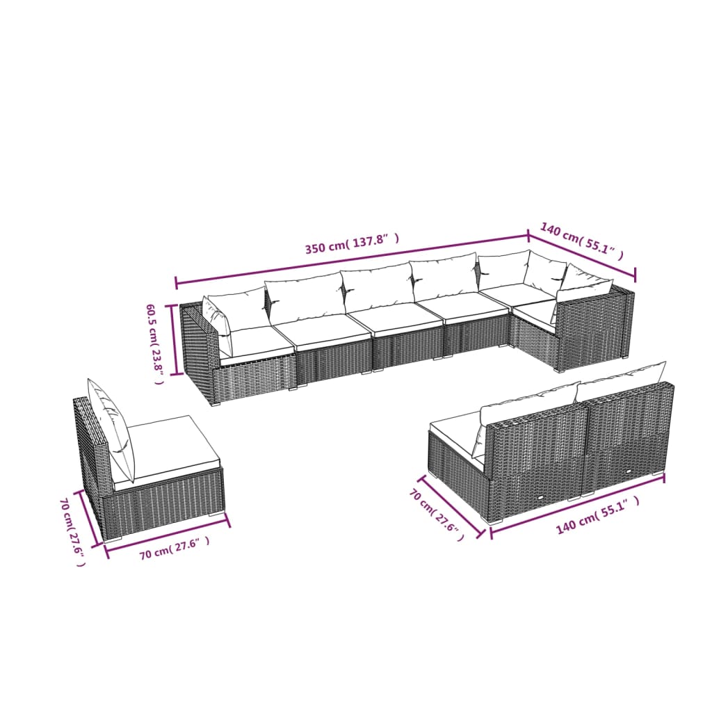 Garden Lounge Set Black Poly Rattan Large Modular