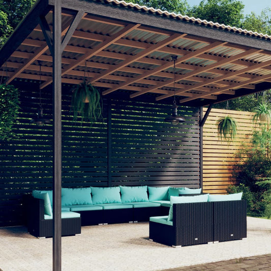 Garden Lounge Set Black Poly Rattan Large Modular