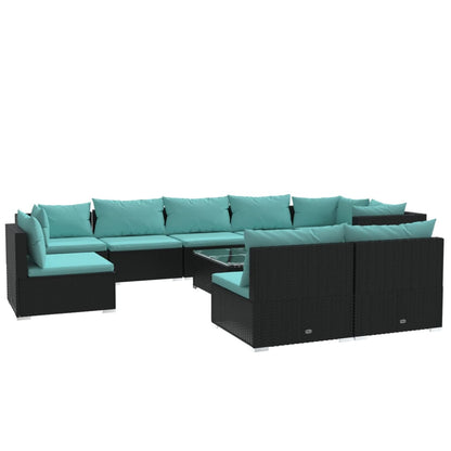 Garden Lounge Set Black, Water Blue