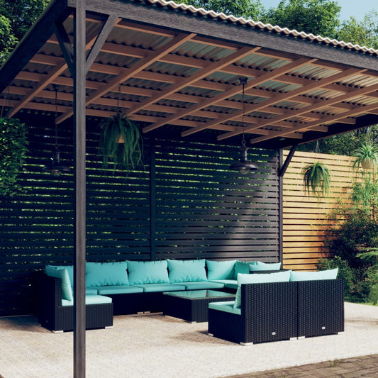 Garden Lounge Set Black, Water Blue