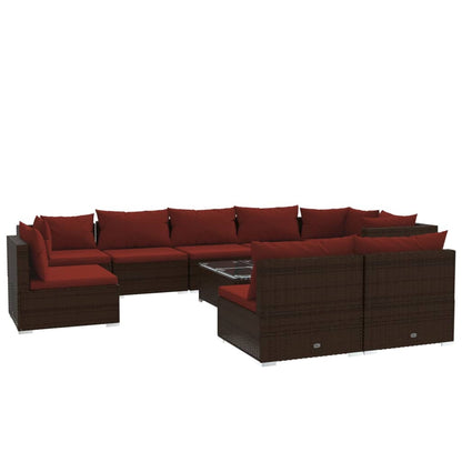 Garden Lounge Set Brown PE rattan, powder-coated steel, plastic