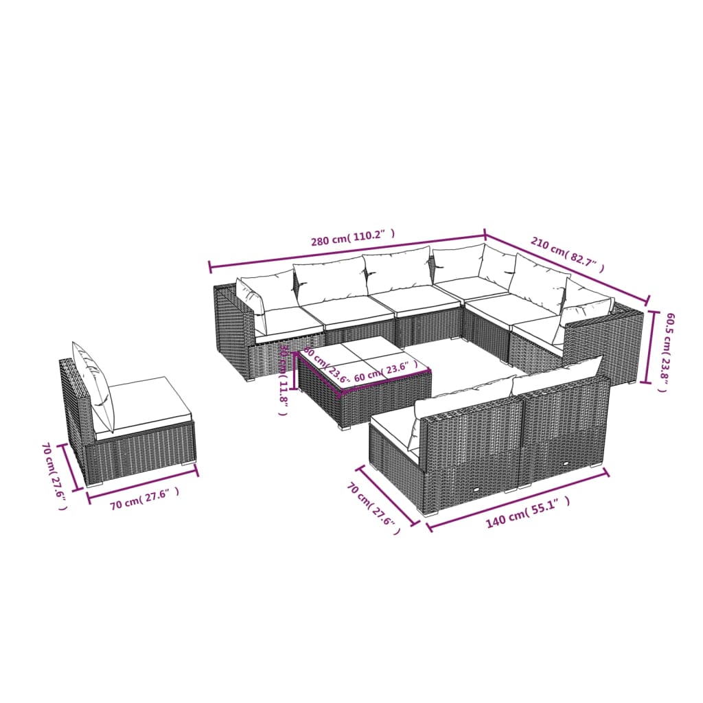 Garden Lounge Set Brown