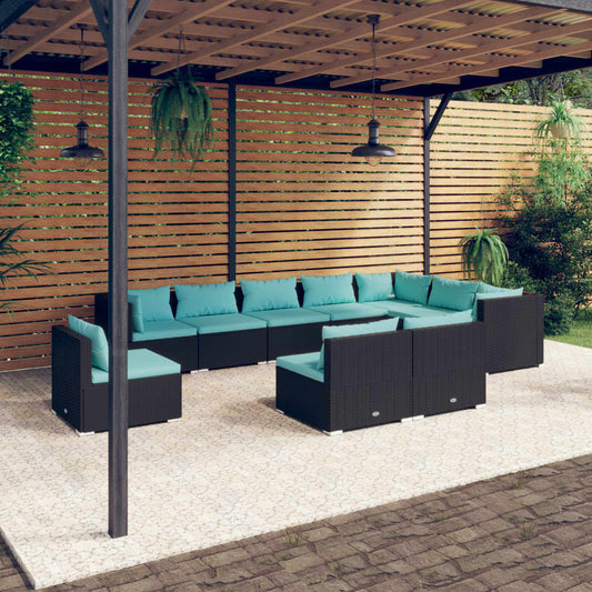Garden Lounge Set Black, Water blue