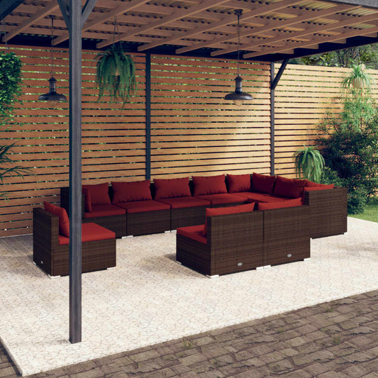 Garden Lounge Set Brown PE rattan, powder-coated steel, plastic