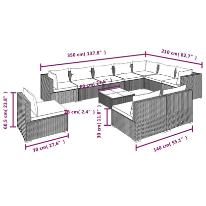 Garden Lounge Set Black PE rattan 11 Piece Set Modular