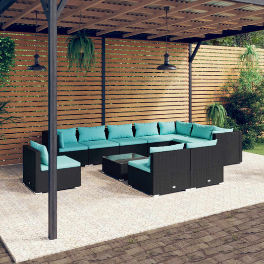 Garden Lounge Set Black PE rattan 11 Piece Set Modular