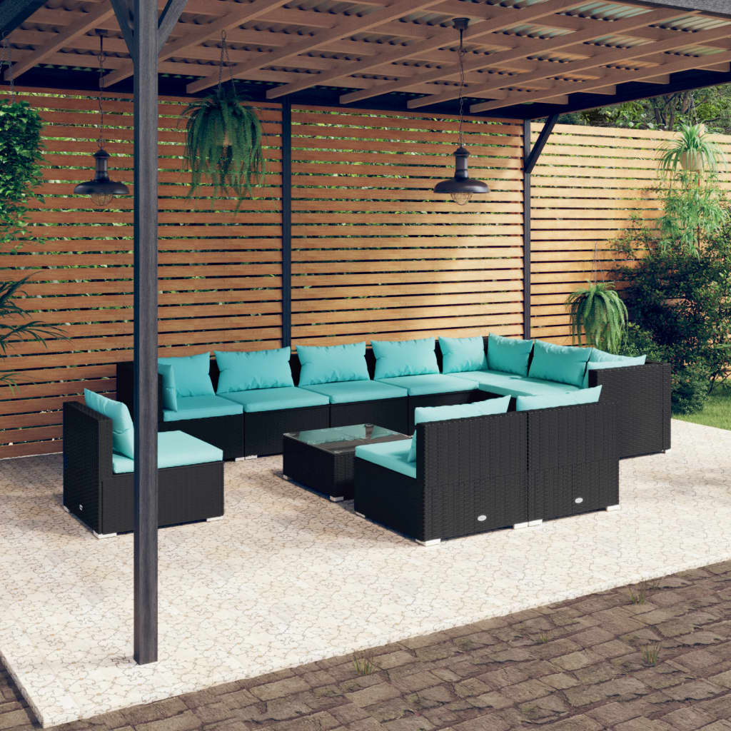 Garden Lounge Set Black PE rattan 11 Piece Set Modular