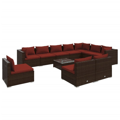 Garden Lounge Set Brown PE Rattan 11 Piece Set Modular