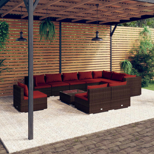 Garden Lounge Set Brown PE Rattan 11 Piece Set Modular