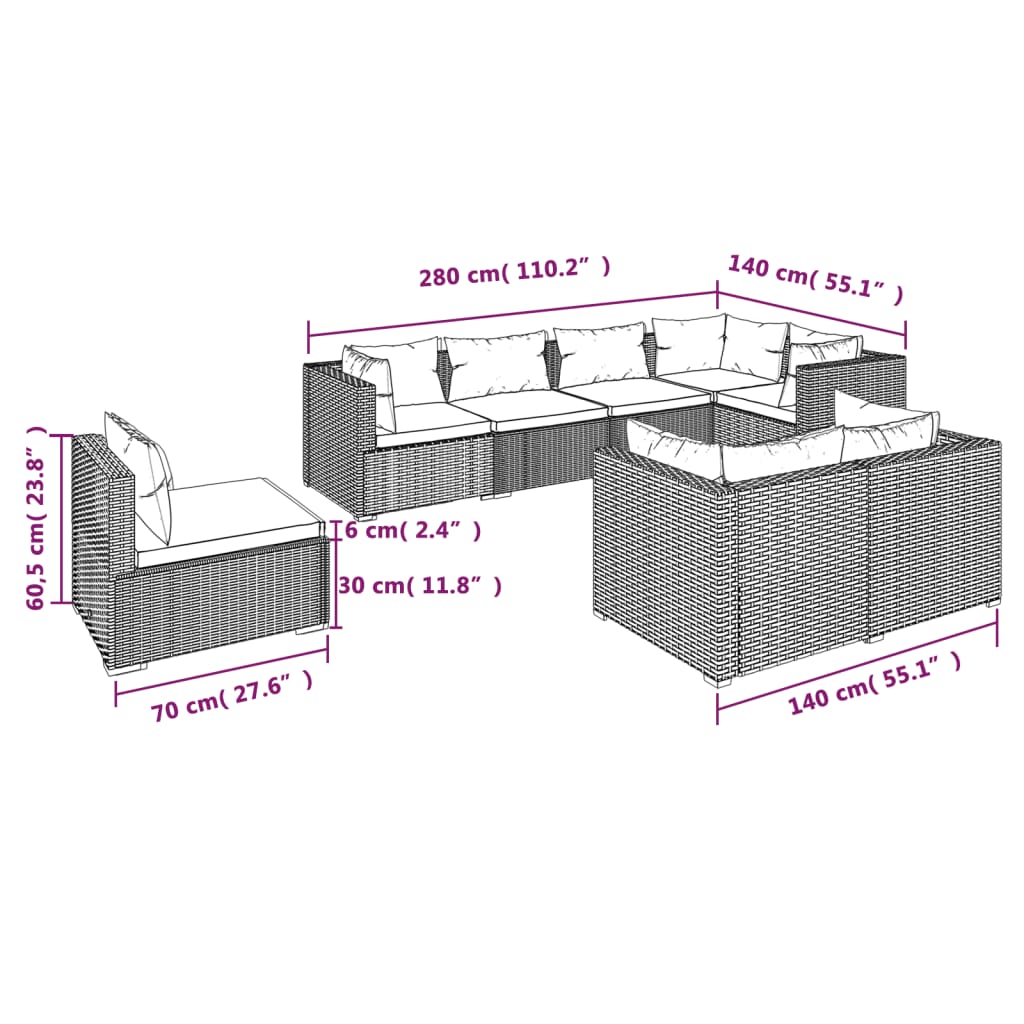 Garden Lounge Set Poly Rattan Black, Water Blue Cushions