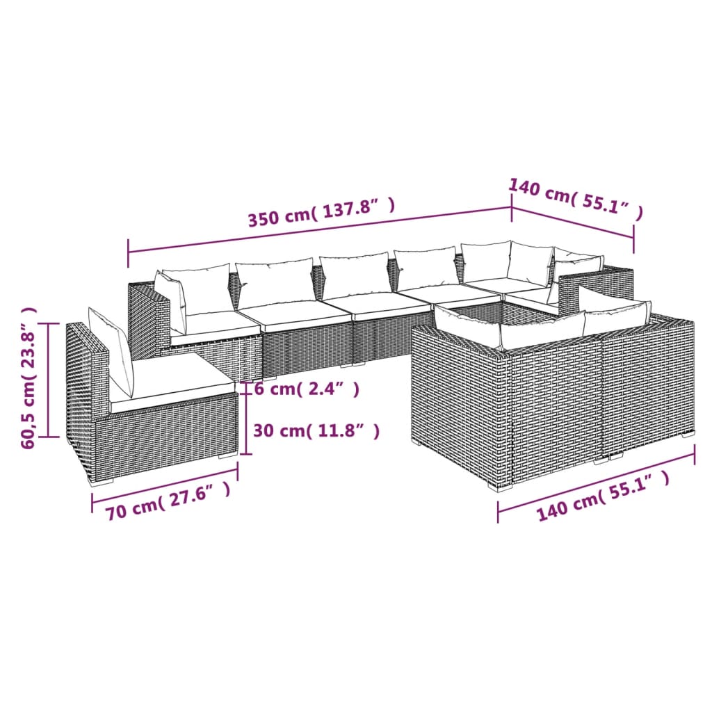 Garden Lounge Set Black, Water Blue