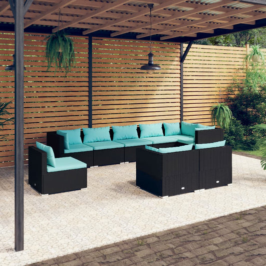 Garden Lounge Set Black, Water Blue