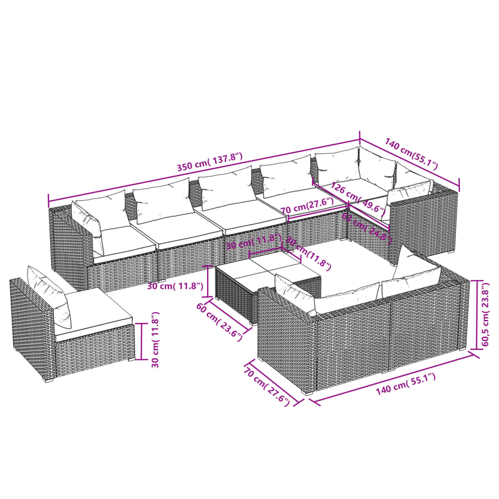 Garden Lounge Set Black