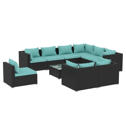 Garden Lounge Set Black, Water blue