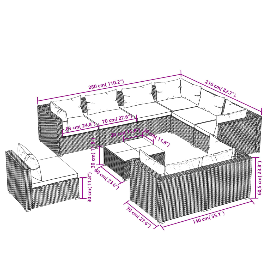Garden Lounge Set Black, Water blue