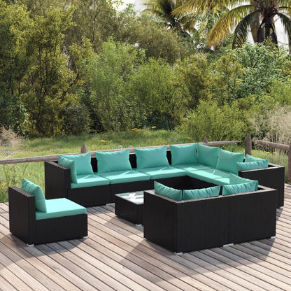 Garden Lounge Set Black, Water blue