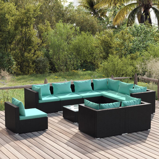 Garden Lounge Set Black, Water blue