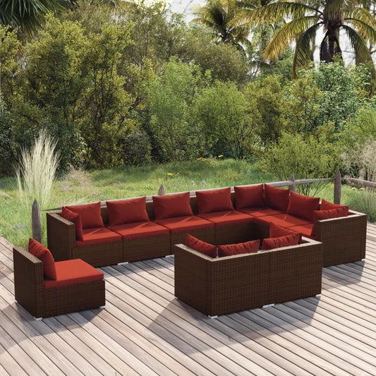 Garden Lounge Set Brown PE rattan, powder-coated steel, plastic
