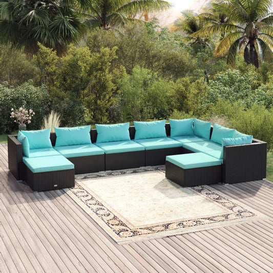 Garden Lounge Set Black, Water Blue