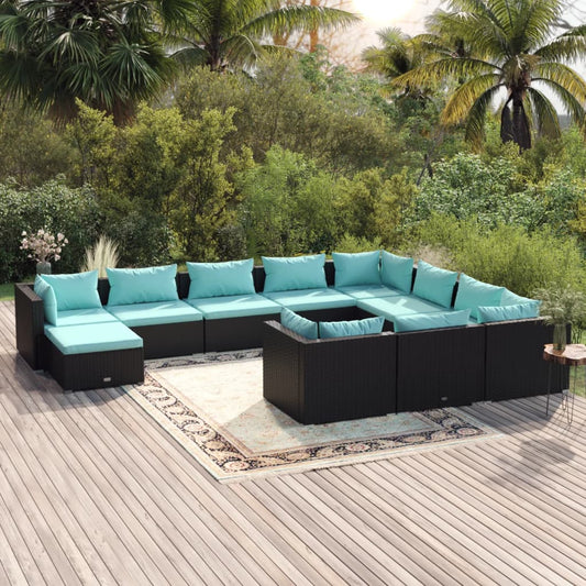 Garden Lounge Set Black PE Rattan Large Modular